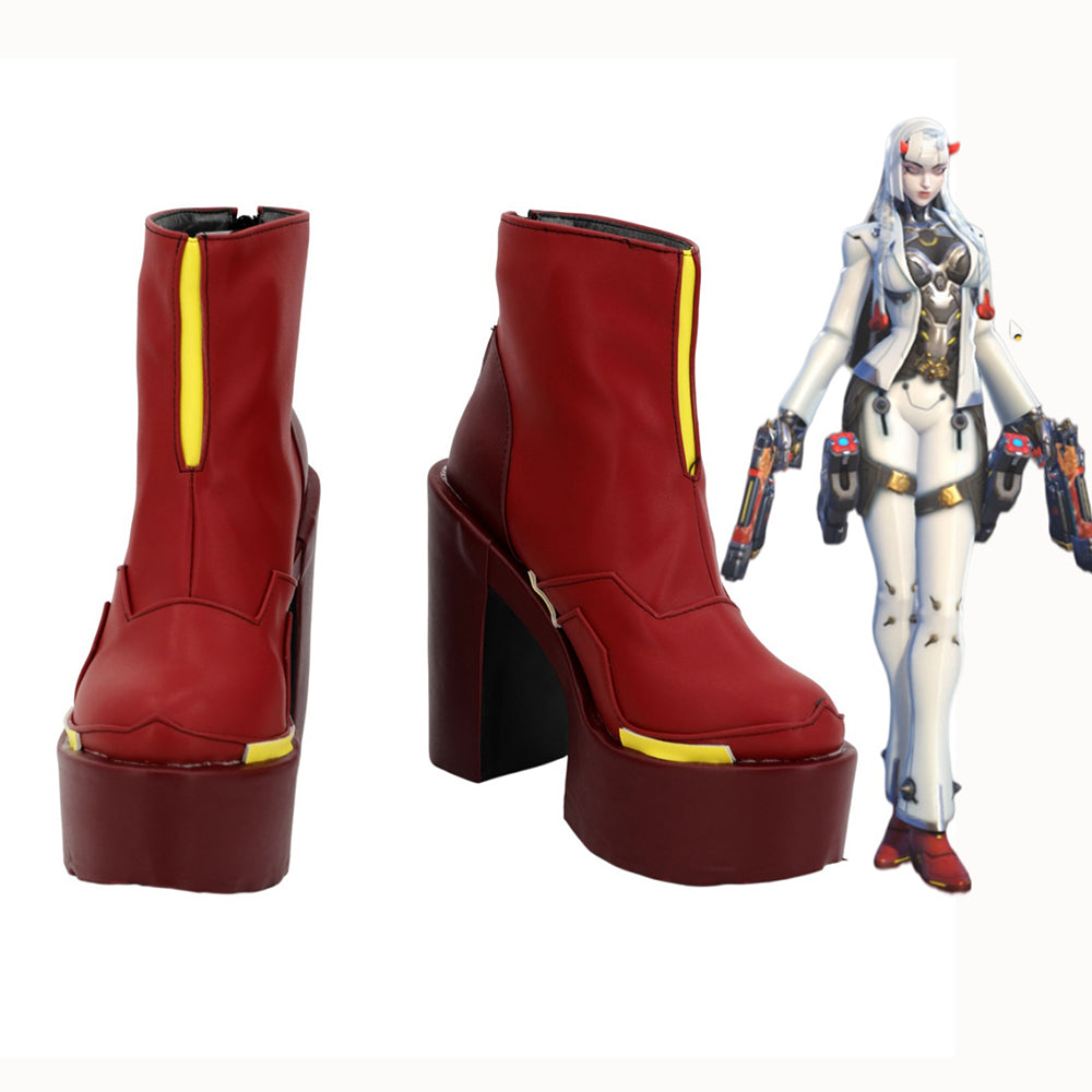 Overwatch 2 Shion Cosplay Boots Red Shoes High Heel Custom Made Any Size