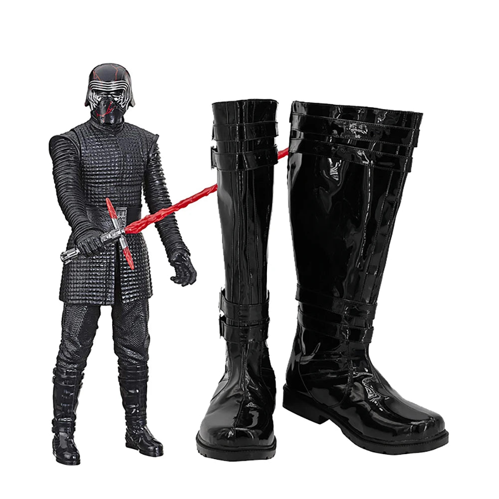 Bottes de cosplay Star Wars Kylo Ren Ben Solo noires, fabriquées sur mesure à toutes les tailles. 