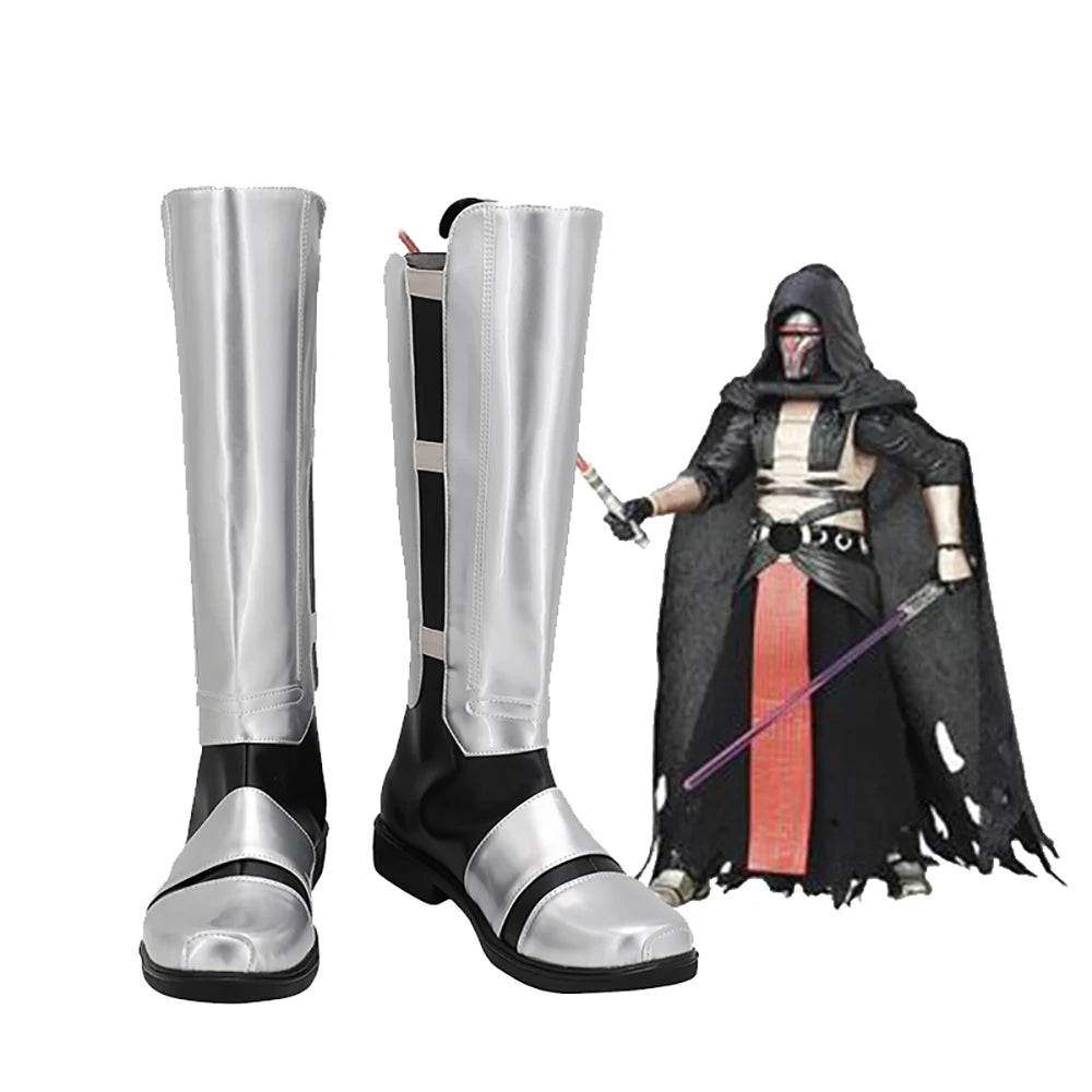 Bottes de cosplay Star Wars Darth Revan, chaussures argentées sur mesure pour unisexe, toutes tailles