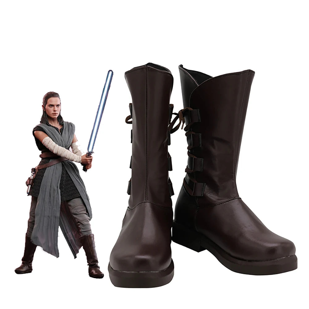 Bottes de cosplay Star Wars 8 : Les Derniers Jedi Rey Skywalker, chaussures marron sur mesure 