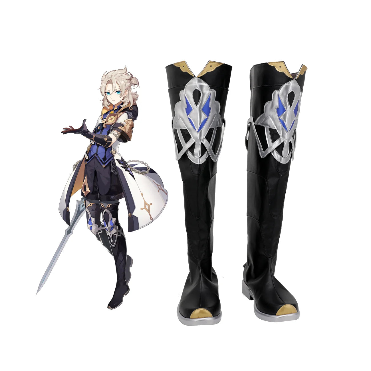 Genshin Impact Albedo Cosplay Boots Kreideprinz Black Shoes Cosplay Custom Made