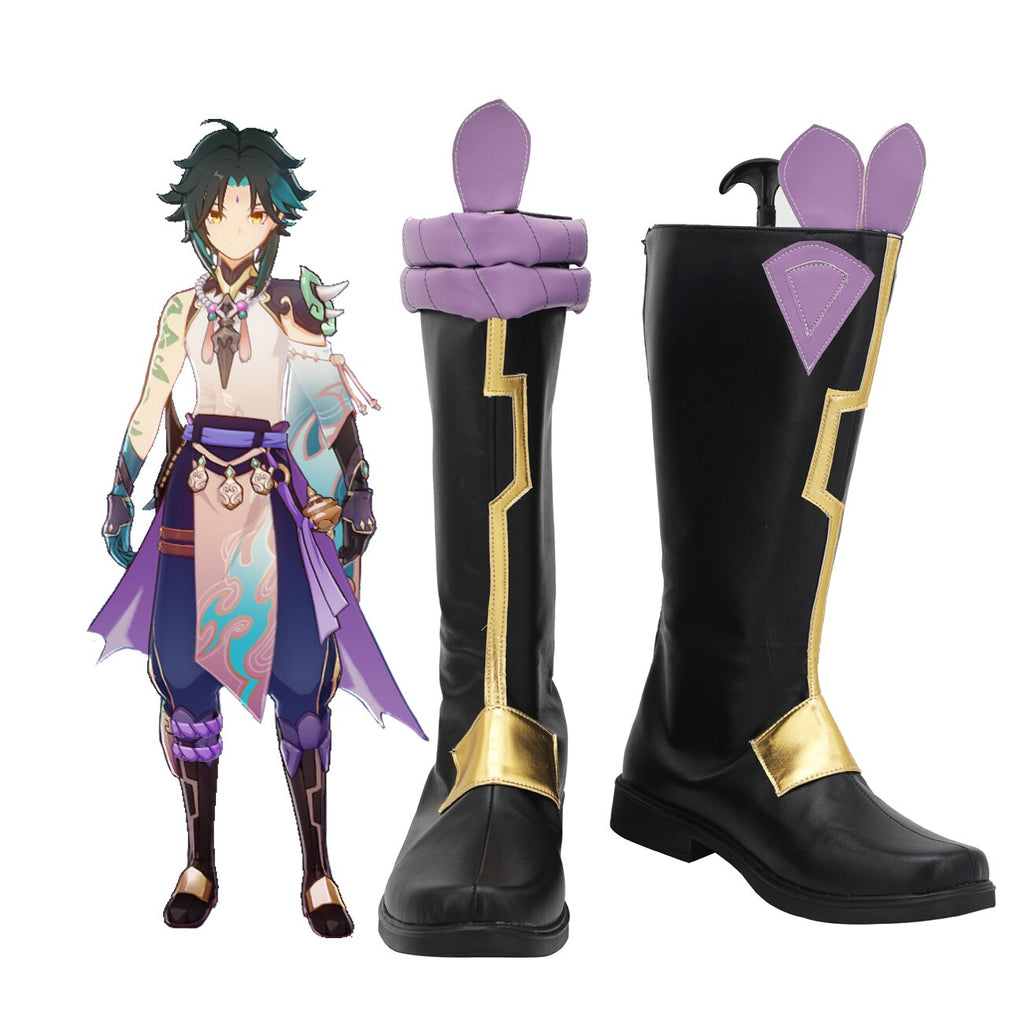 Genshin Impact Xiao Bottes de cosplay Alatus noires, chaussures de cosplay sur mesure