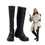 Bottes de cosplay Star Wars Qui-Gon Jinn, chaussures en cuir noir sur mesure 