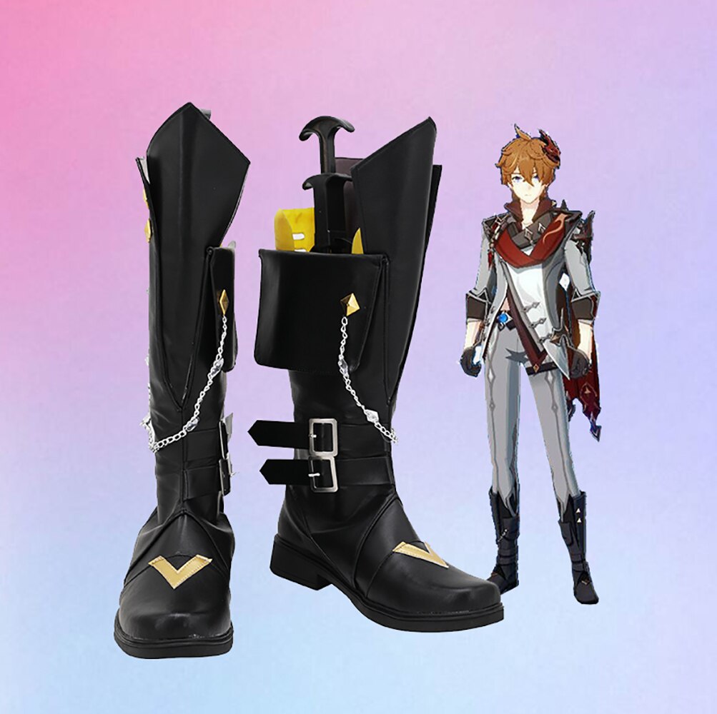 Genshin Impact Tartaglia Cosplay Boots Childe Black Shoes Cosplay Custom Made