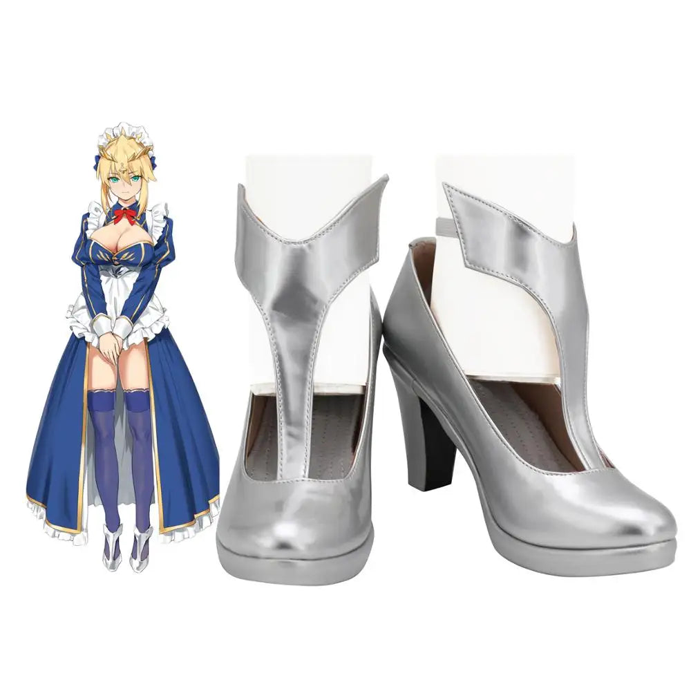 Fate Grand Order Saber Cosplay Shoes Silver Boots