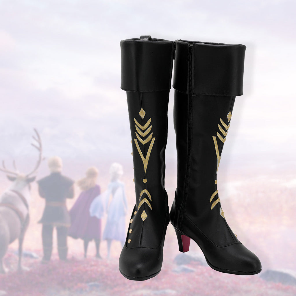 Bottes de cosplay Princesse Anna de La Reine des Neiges 2, chaussures noires personnalisées, bottes en cuir à talons hauts