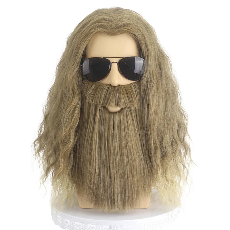 The Avengers Thor Halloween Wig with Beard Cosplay Costume Long Blonde Hair