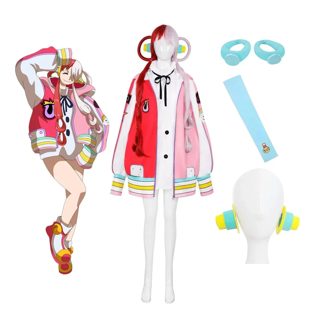 One Piece Uta Cosplay Costume Full Set, Outfit Wig Prop