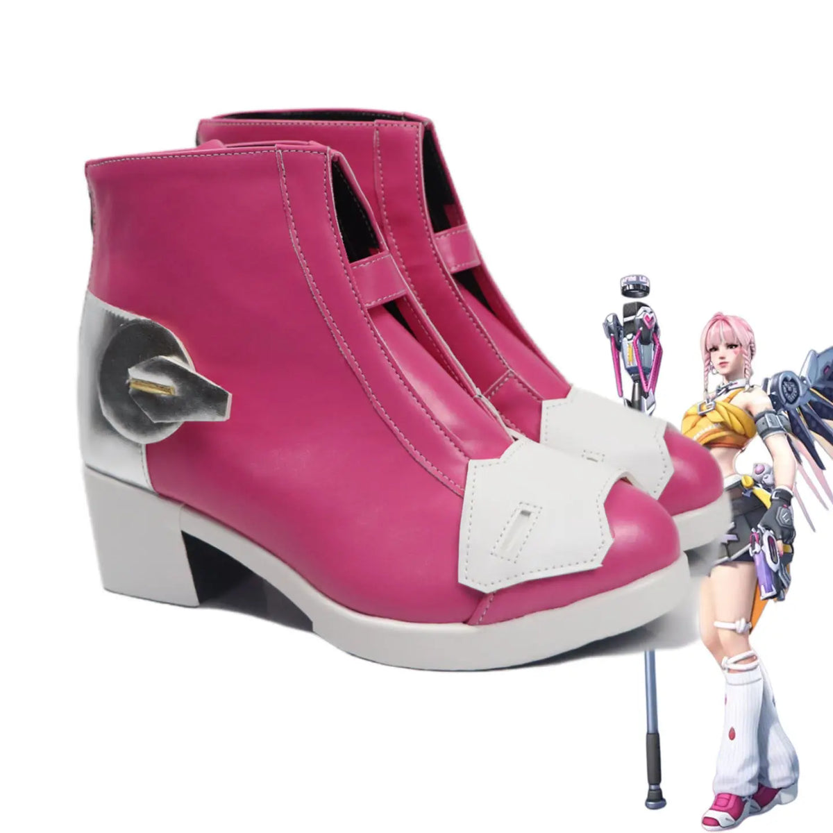 Overwatch Mercy Girl Group Cosplay Shoes Pink Boots