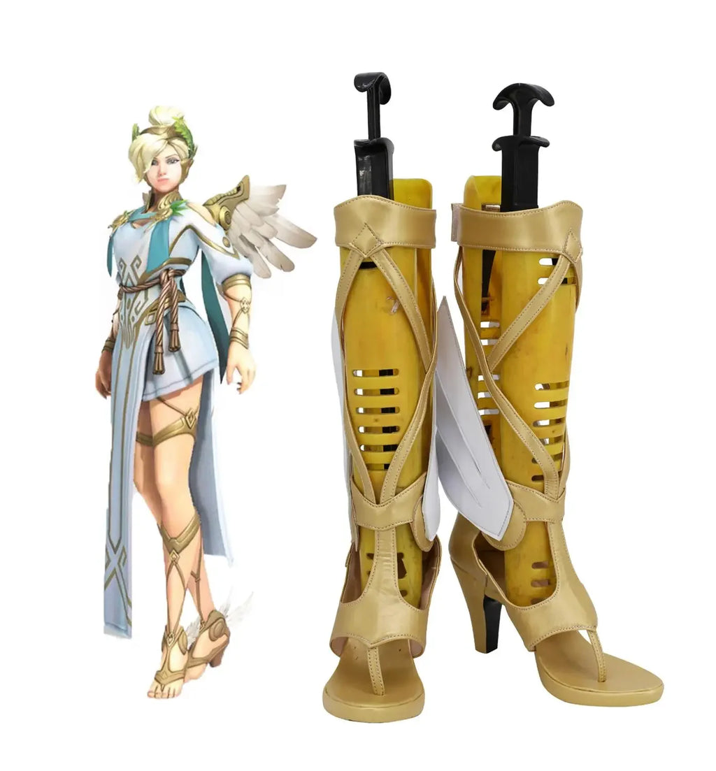 Overwatch Guardian Angel Mercy Cosplay Boots Golden Sandals Angela Ziegler Winged Victory Legendary Shoes