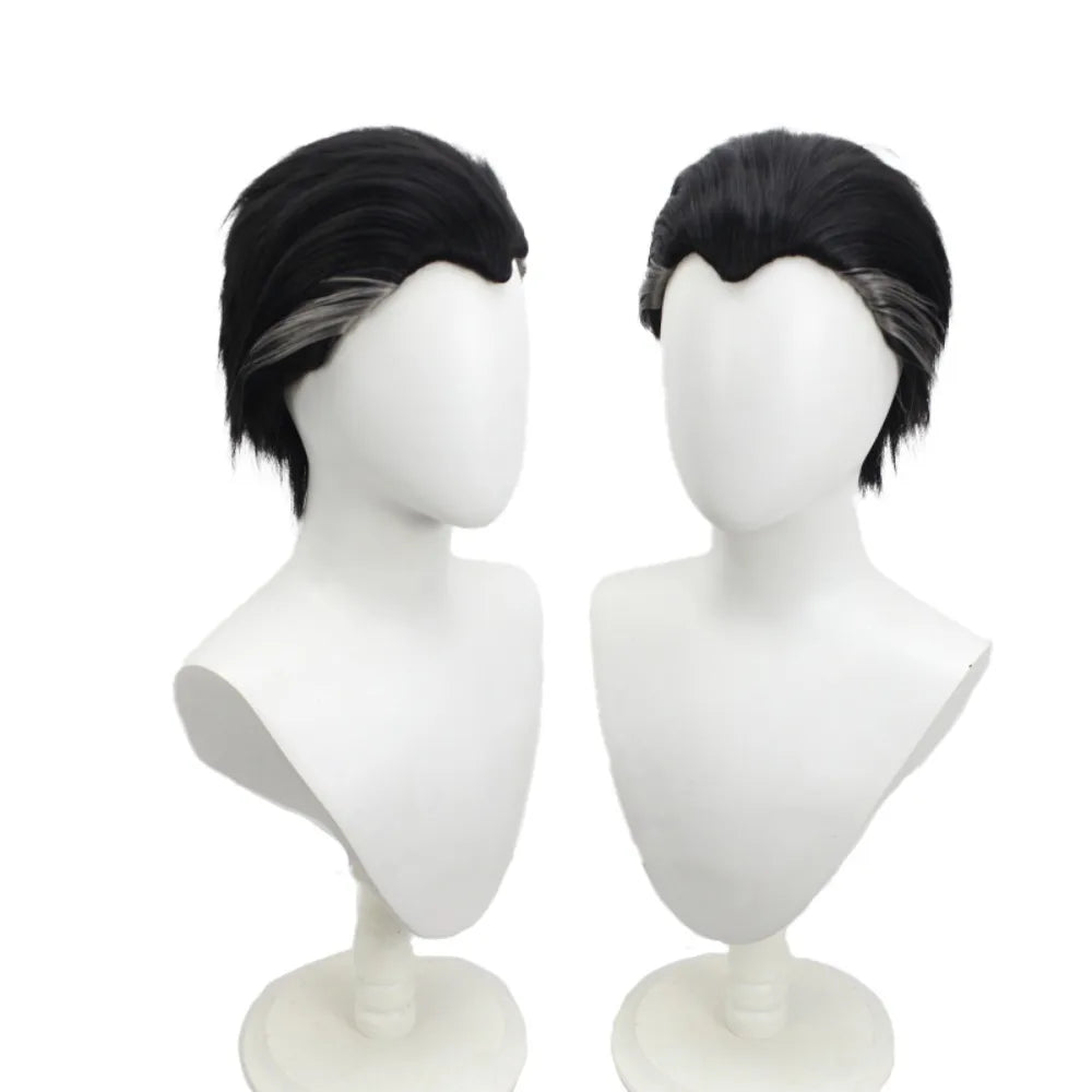 Perruque noire plaquée en arrière pour cosplay de Stephen Doctor Strange, costume d'Halloween et anime. 