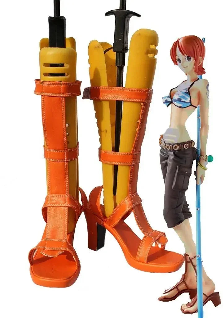 One Piece Nami Cosplay Shoes Orange Boots