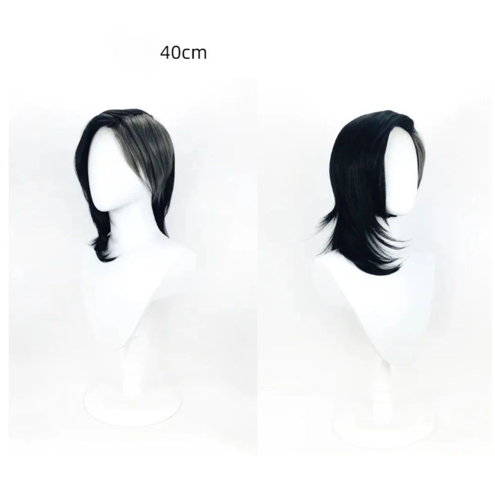 Perruque cosplay Tokyo Ghoul noire et grise, style Kaneki Ken (cheveux longs et courts). 