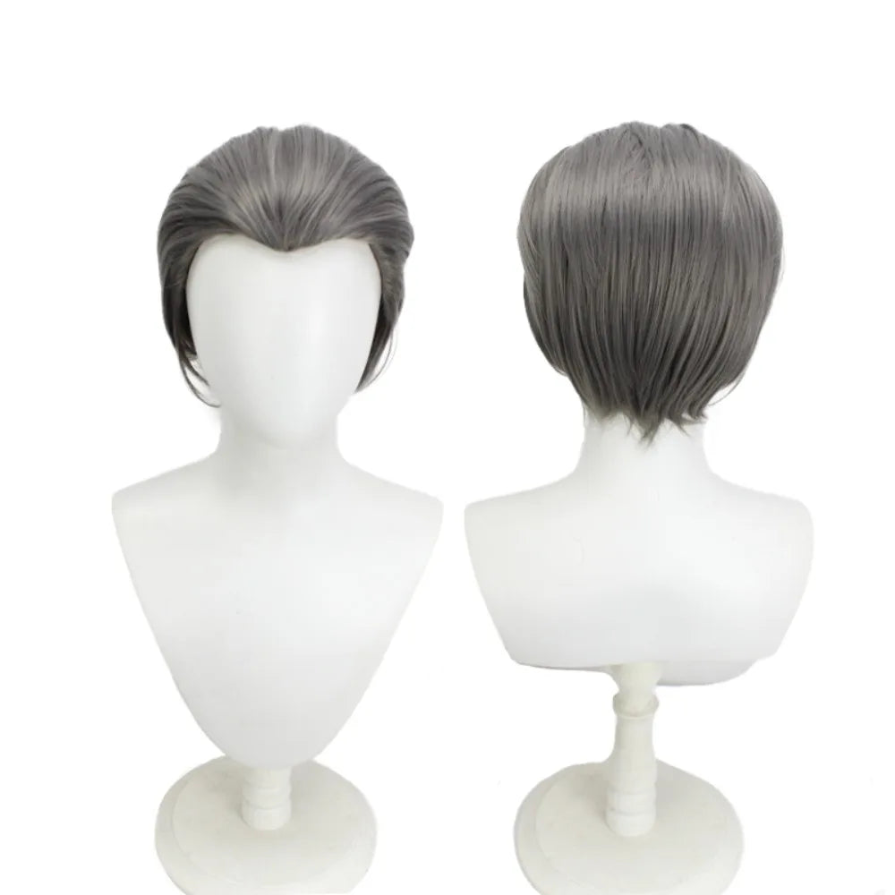 Perruque de cosplay de Koichi Hirose (JoJo's Bizarre Adventure), cheveux gris foncé 