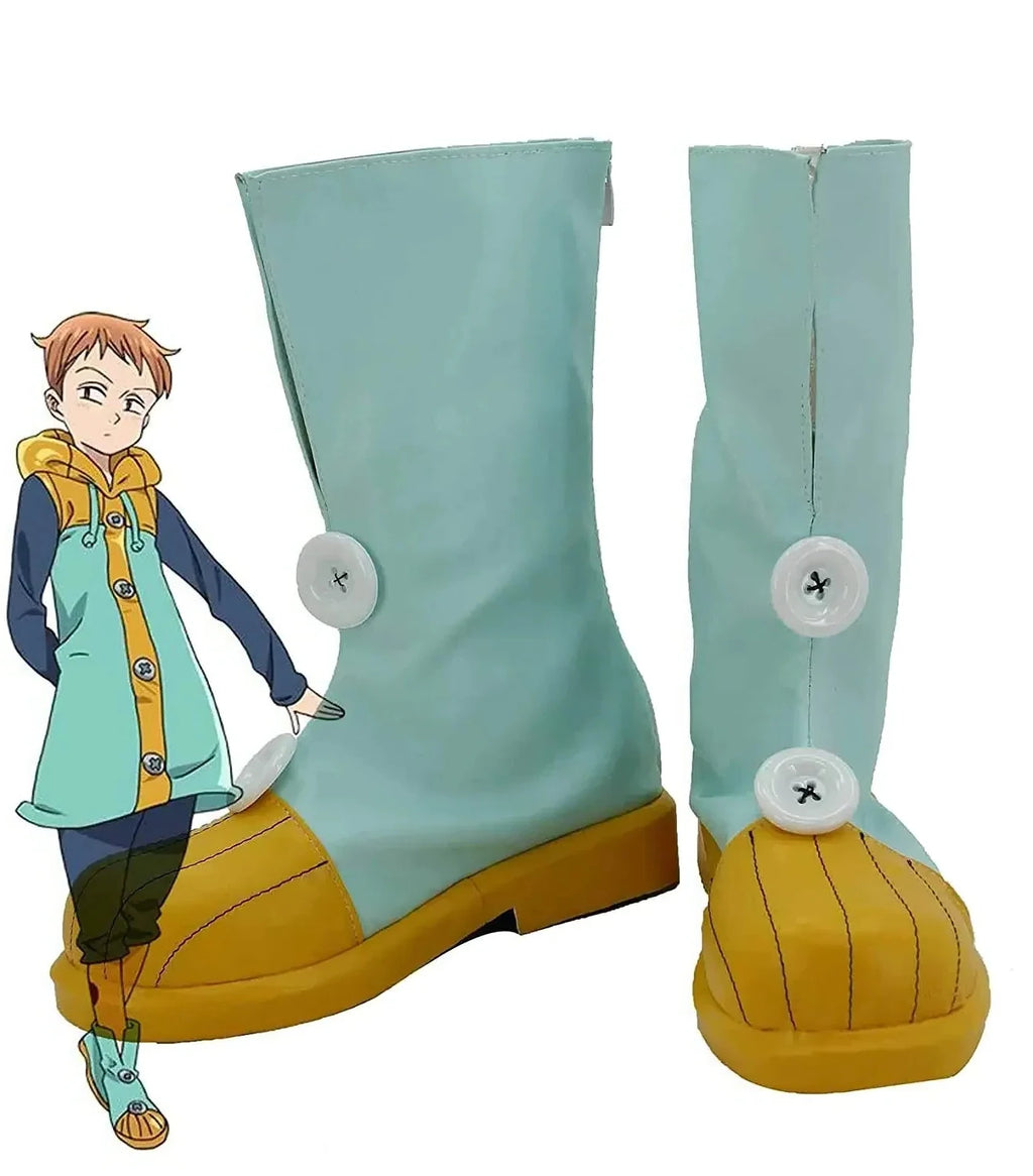 The Seven Deadly Sins Fairy King Harlequin Cosplay Shoes Green Boots