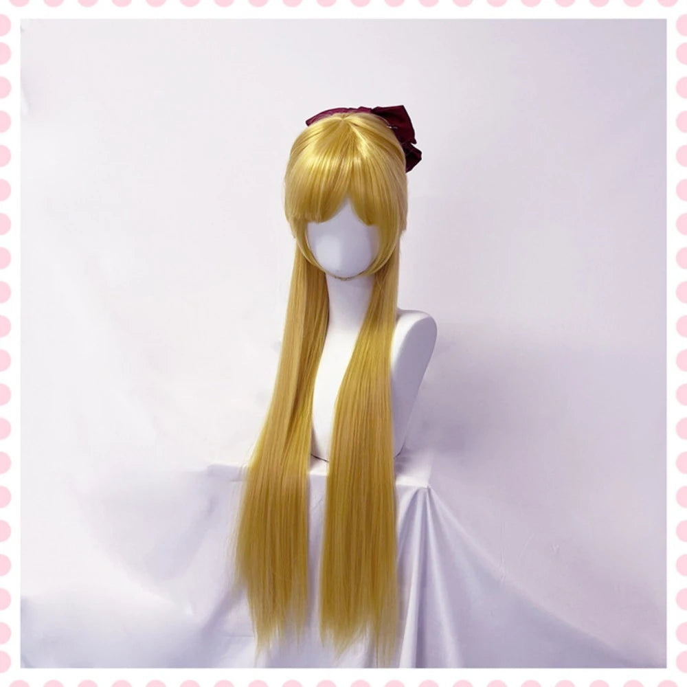 Perruque longue blonde lisse pour cosplay Sailor Moon Venus Minako Aino 