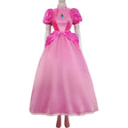 The Super Mario Bros Princess Peach Toadstool Cosplay Costume Pink Dress