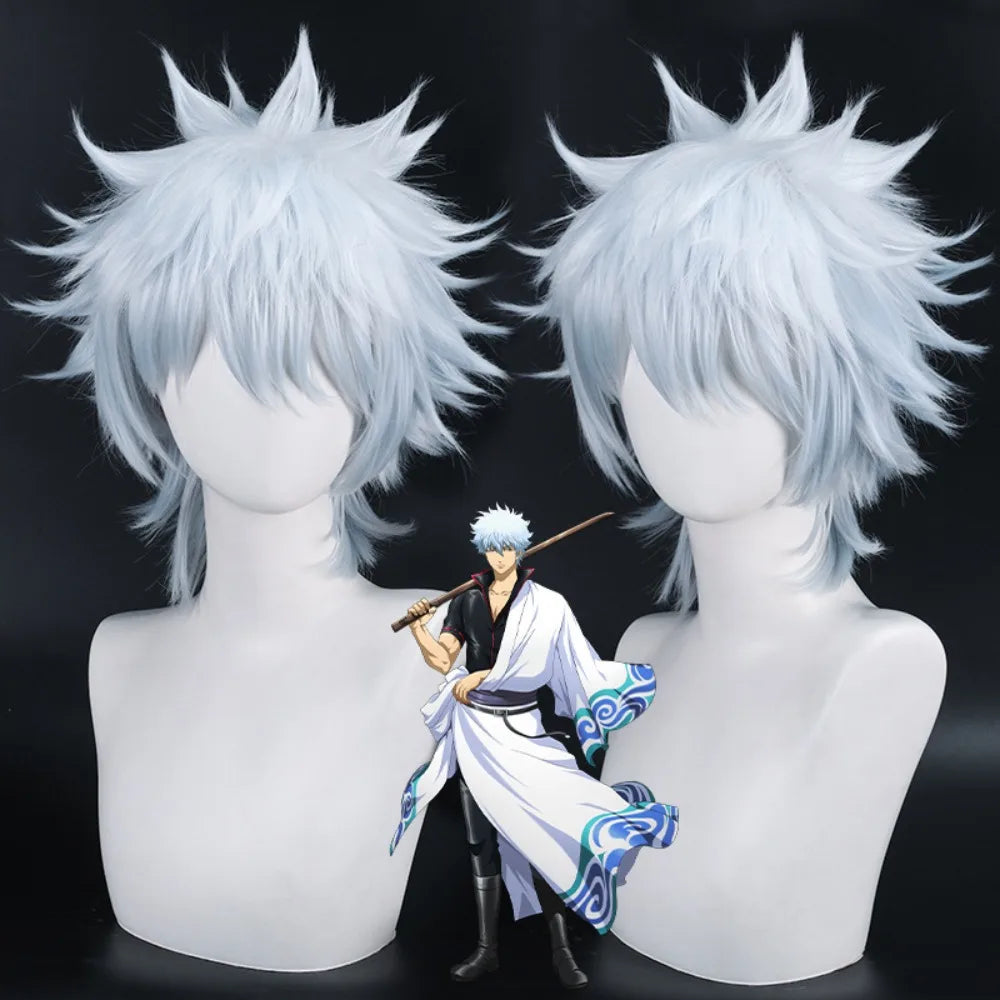 Gintama Sakata Gintoki Cosplay Wig White Blue Gradient Anime Costume Party Wig