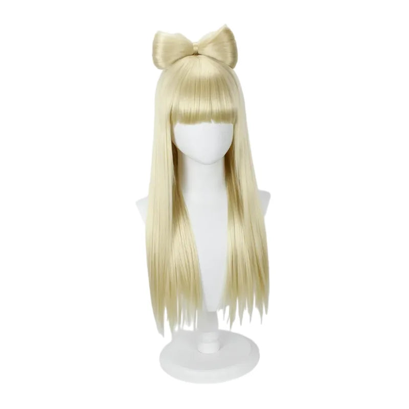 Perruque blonde lisse et longue de Lady Gaga avec nœud, accessoire de cosplay classique pour soirées. 