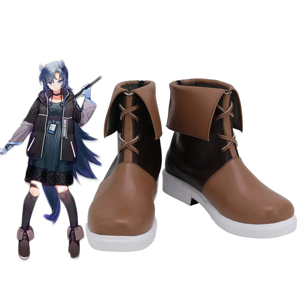 Arknights Fang Cosplay Boots Brown Shoes