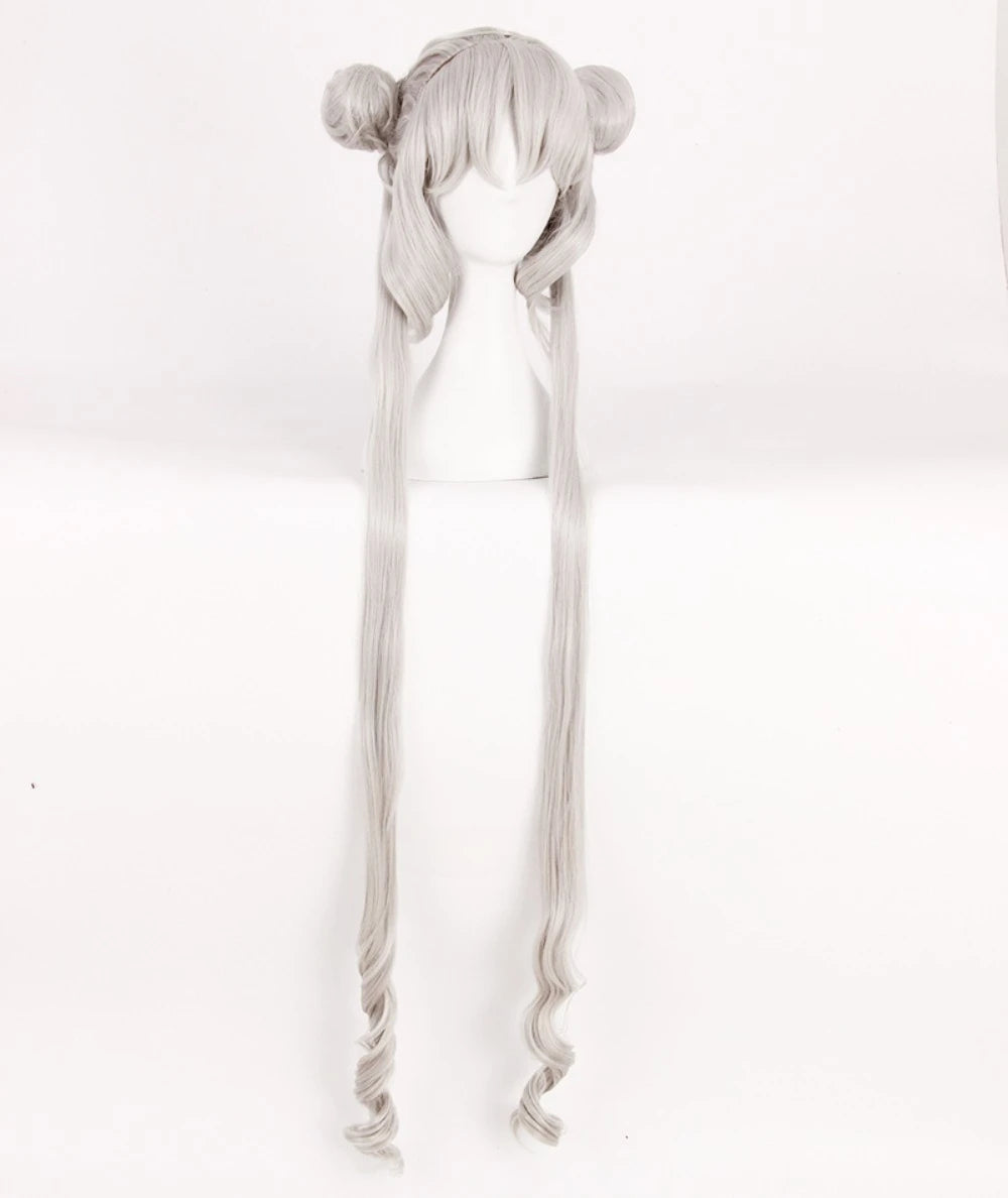 Perruque de cosplay Sailor Moon Usagi Tsukino argentée 