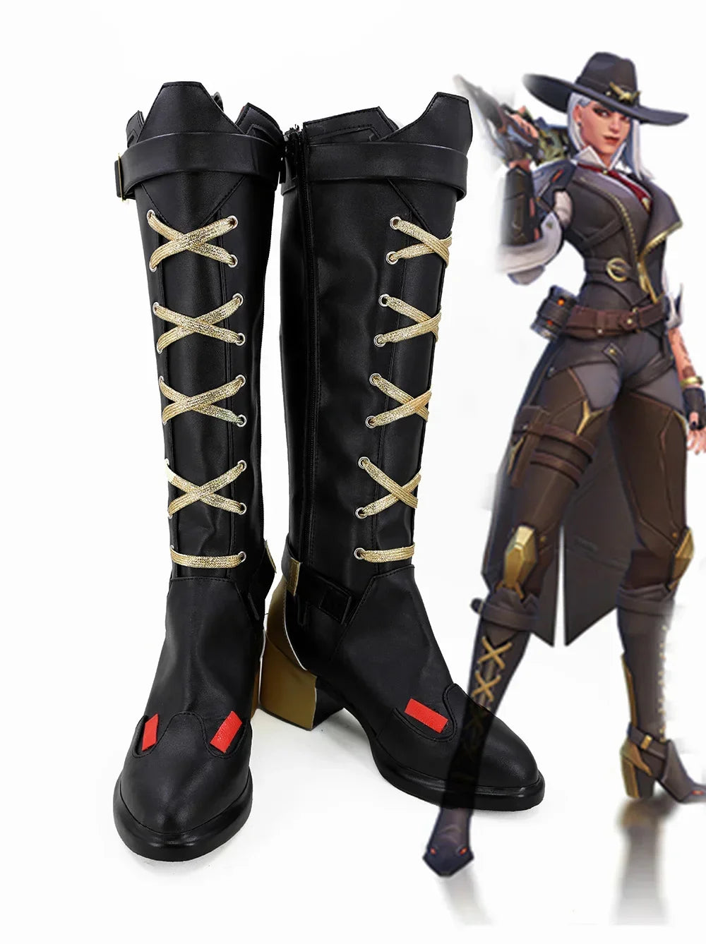 Overwatch OW Ashe Calamity Cosplay Boots Black High Heel Shoes