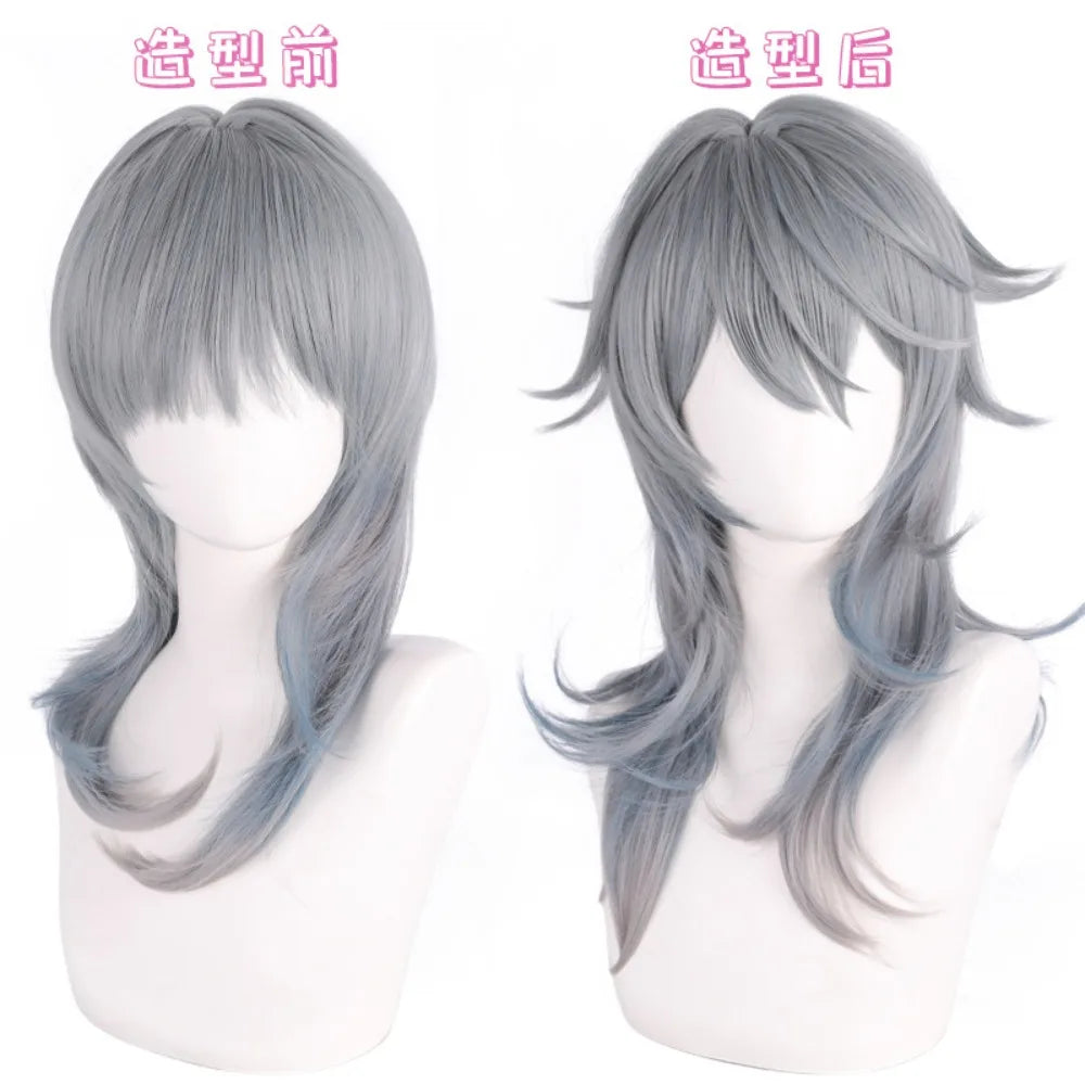 Honkai Star Rail Sunday Cosplay Wig with Realistic Scalp for Men Women Silver Hair