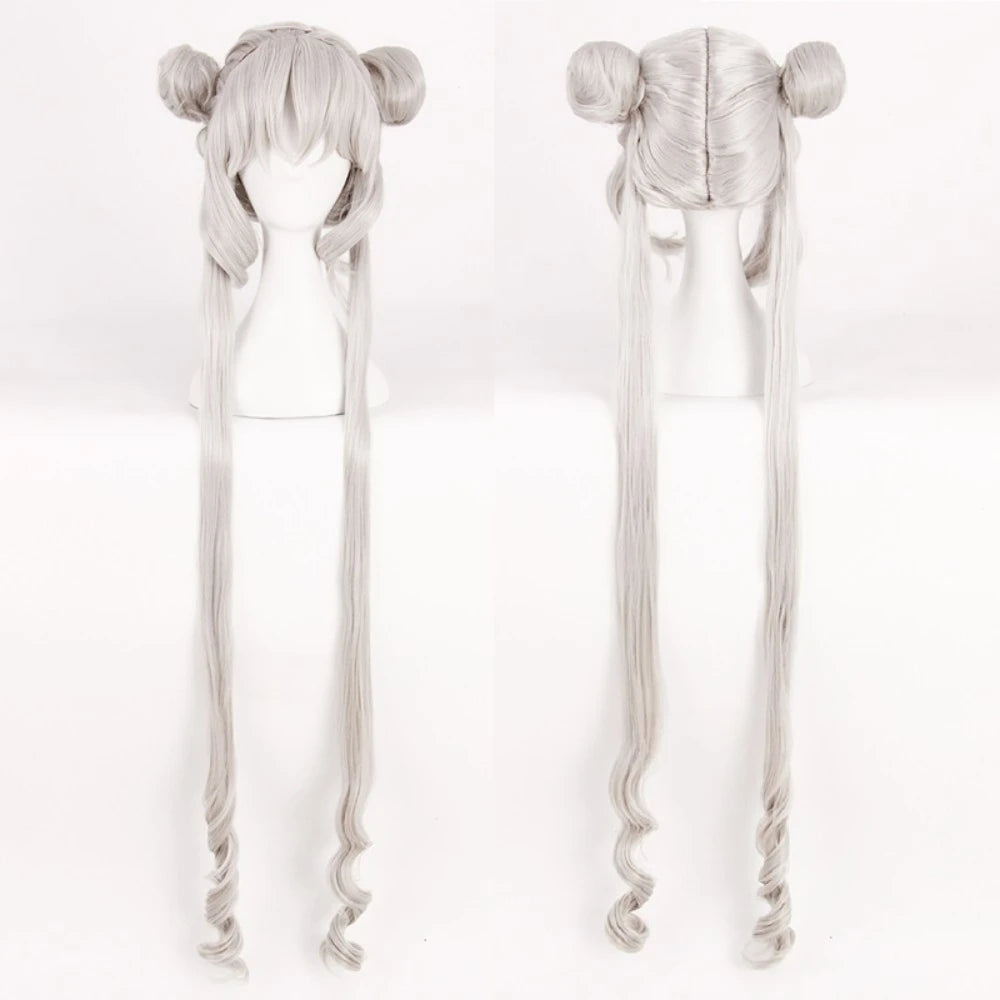 Perruque de cosplay Sailor Moon Usagi Tsukino argentée 
