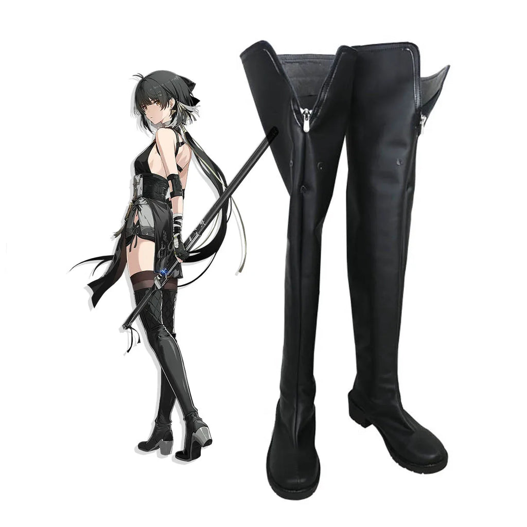 Bottes en cuir noir pour cosplay de Rover (Whuring Waves), fabriquées sur mesure à toutes les pointures.