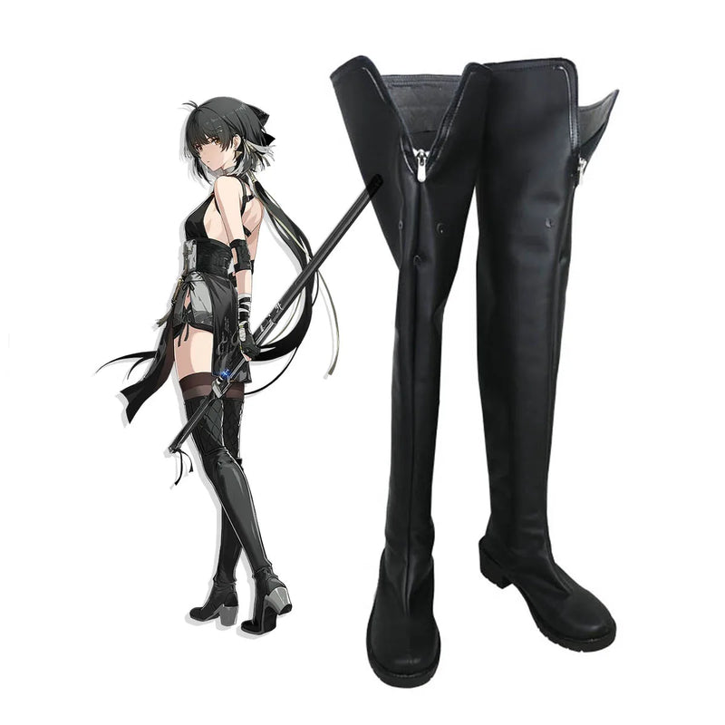 Wuthering Waves Female Rover Cosplay Shoes Black Leather Boots Custom Made Any Size