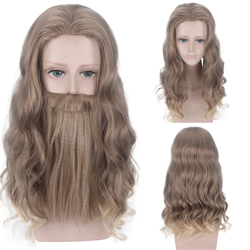 The Avengers Thor Halloween Wig with Beard Cosplay Costume Long Blonde Hair
