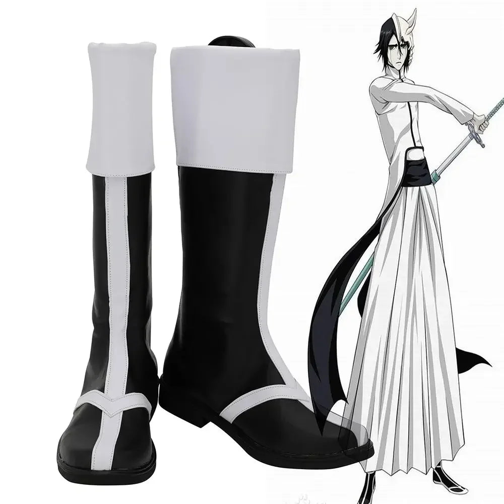 Bottes de cosplay d'Ulquiorra Cifer de Bleach, chaussures noires personnalisées