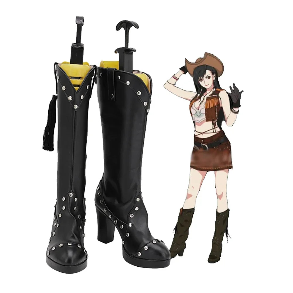 Final Fantasy Tifa Lockhart Cosplay Boots High Heel Black Shoes