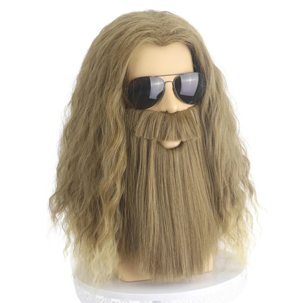 The Avengers Thor Halloween Wig with Beard Cosplay Costume Long Blonde Hair