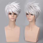 Naruto Hatake Kakashi Cosplay Wig Spiky Updo Silver Hair with Headband