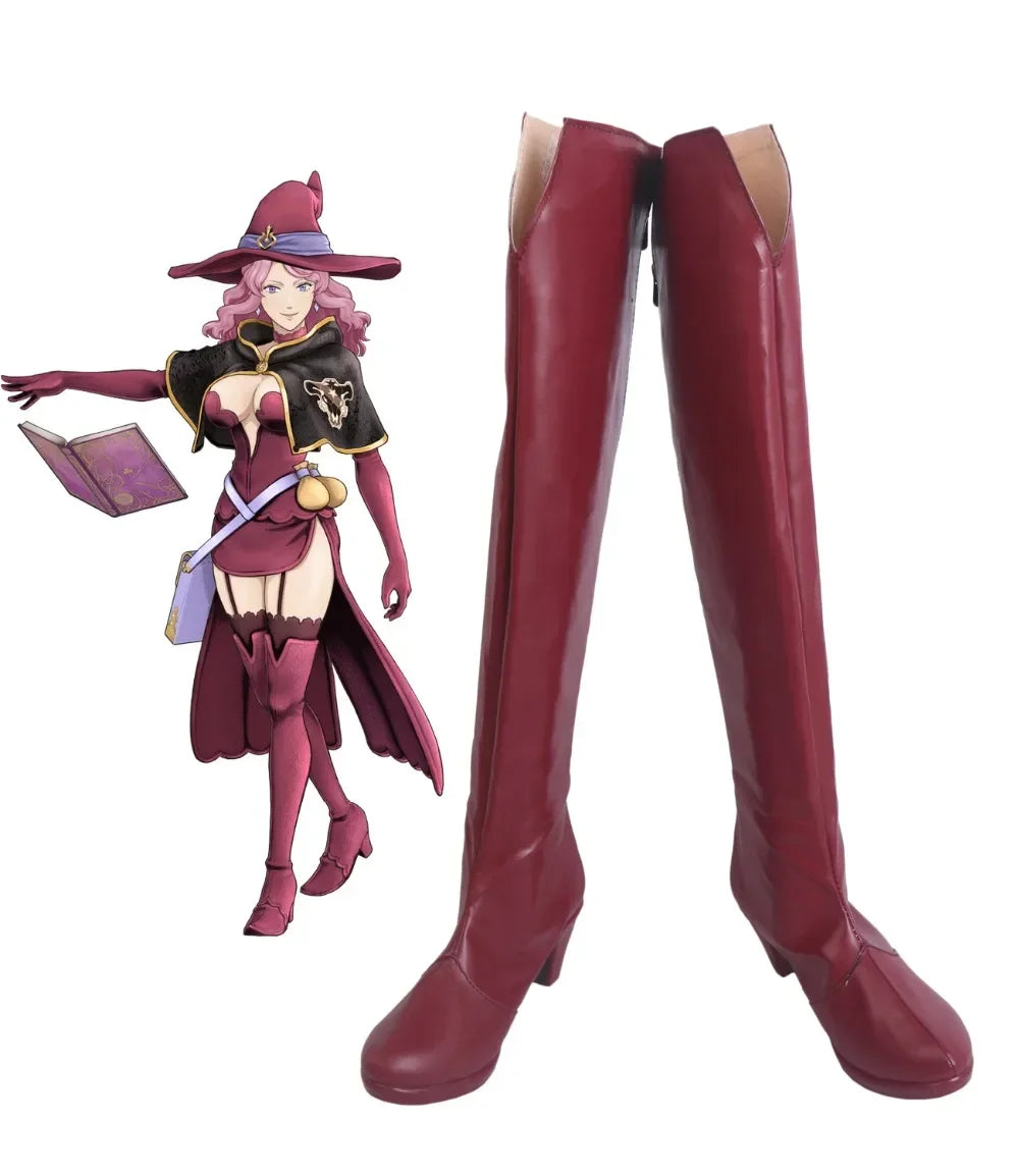 Black Clover Quartet Knights Vanessa Enoteca Cosplay Boots High Heel Red Shoes