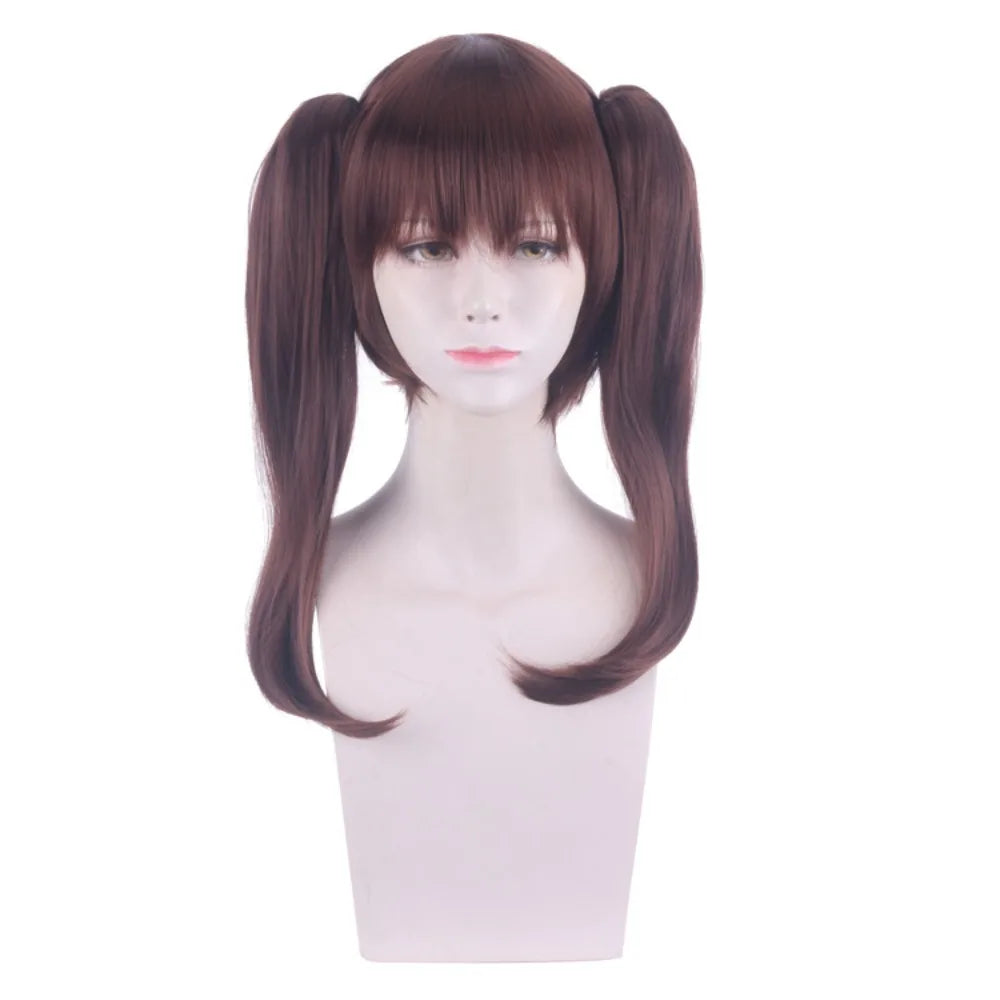 Perruque de cosplay Diane des Sept Péchés Capitaux avec double couettes à clips, cheveux longs bruns