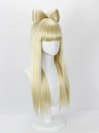 Perruque blonde lisse et longue de Lady Gaga avec nœud, accessoire de cosplay classique pour soirées. 