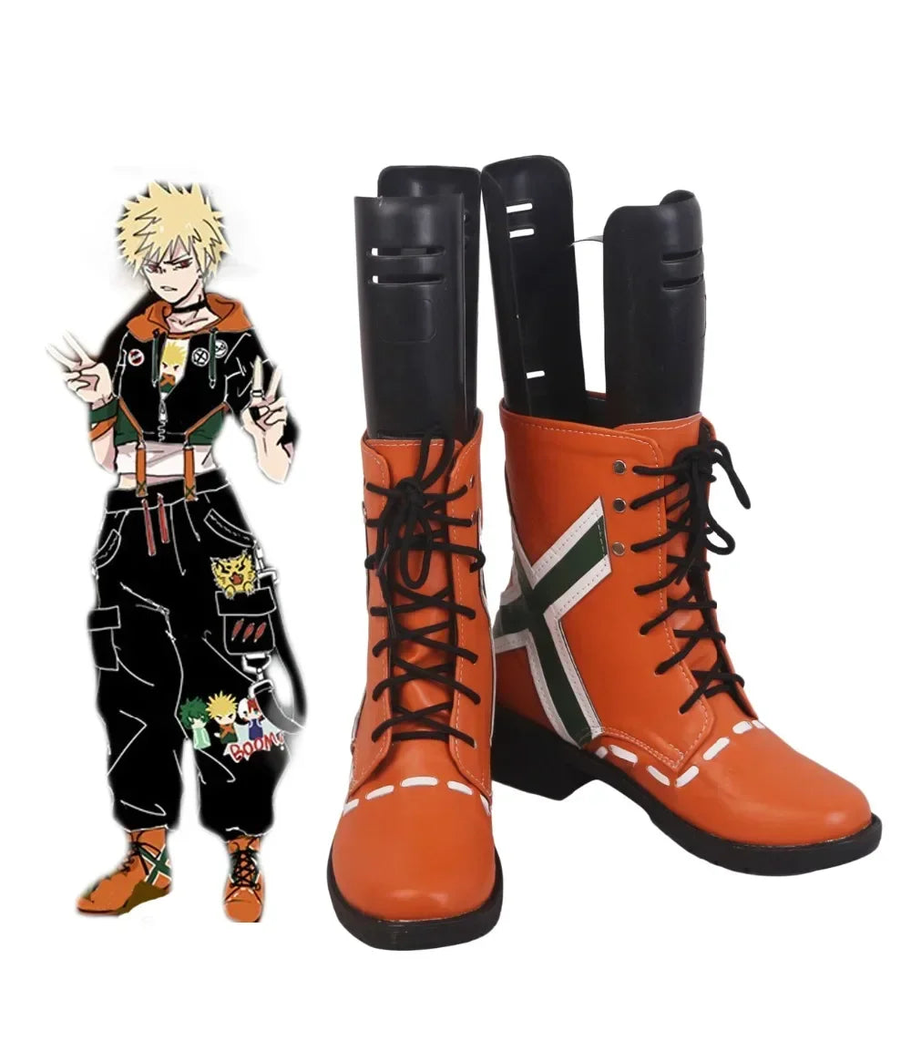 My Hero Academia Kacchan Katsuki Bakugo Cosplay Boots Orange Shoes