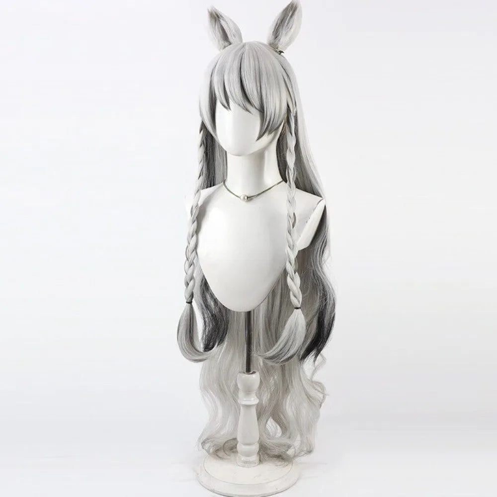 Arknights Pramanix Alternate Cosplay Wig Silver White Gradient Hair with Detachable Ears