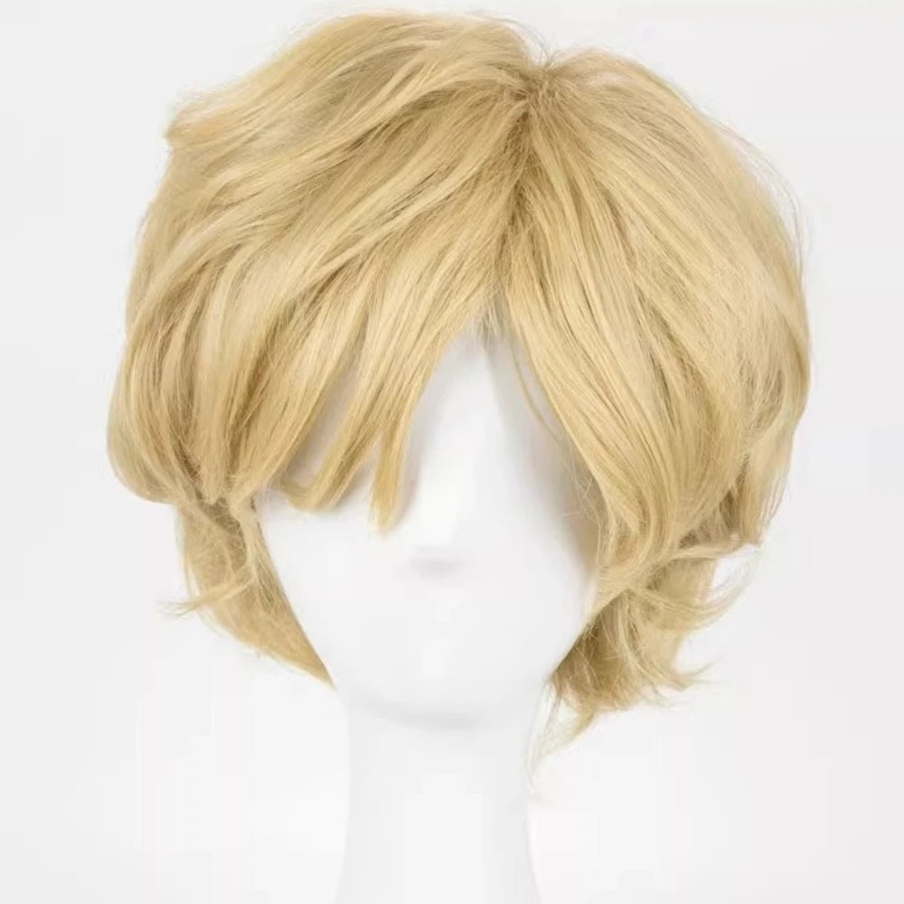 Perruque de cosplay Sailor Moon Uranus Haruka, cheveux courts ondulés blond clair 