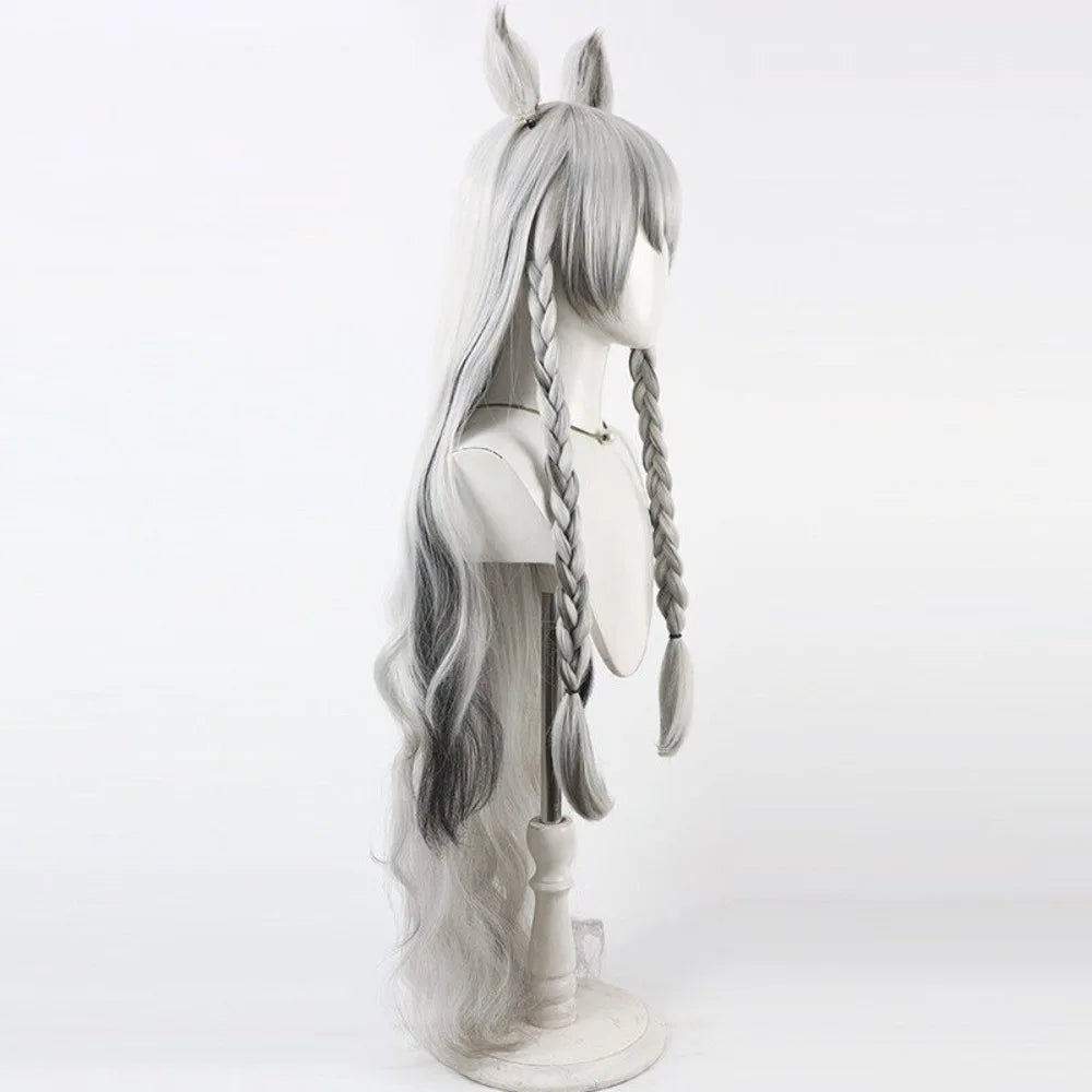 Arknights Pramanix Alternate Cosplay Wig Silver White Gradient Hair with Detachable Ears
