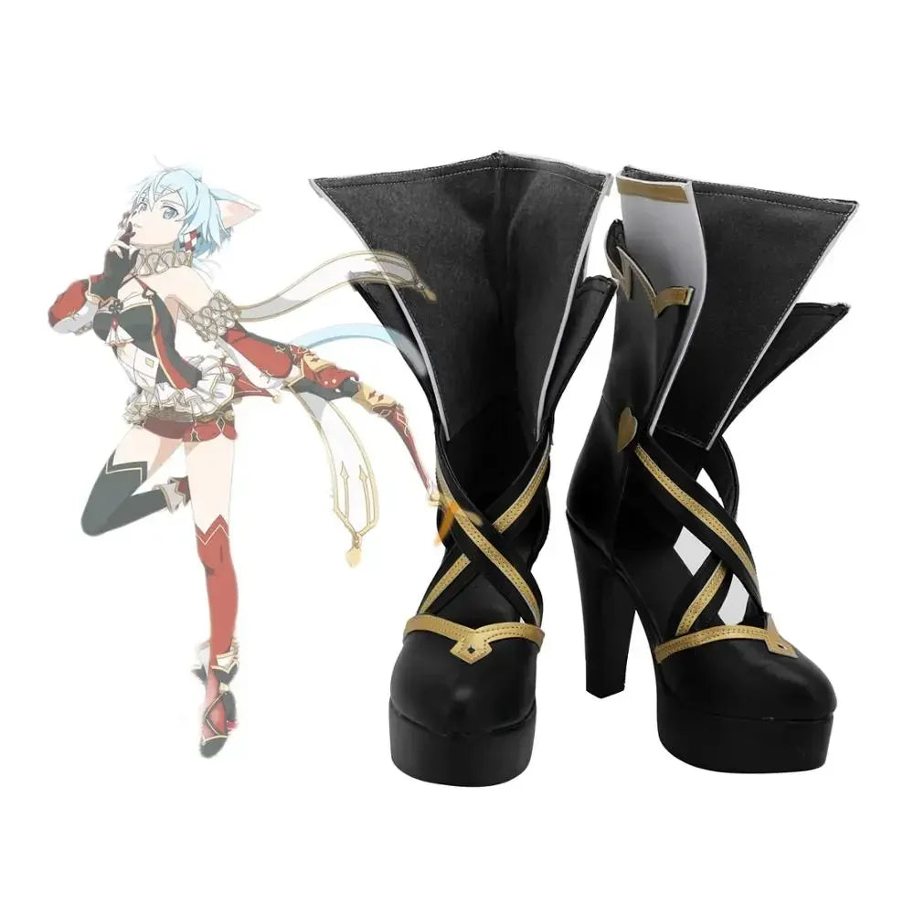 Sword Art Online ALO Asada Shino Cosplay Boots High Heel Black Sandals