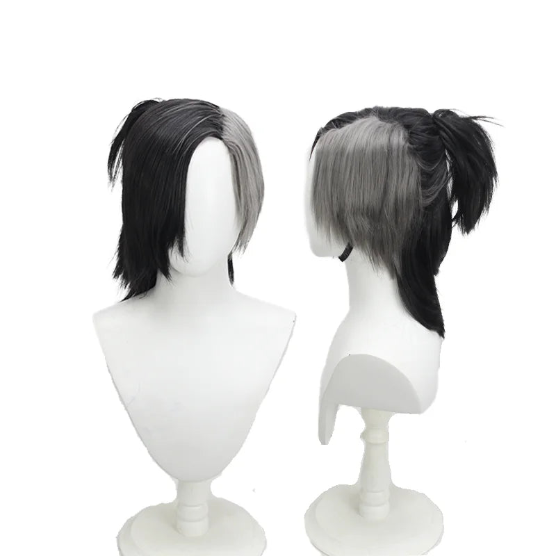 Perruque cosplay Tokyo Ghoul noire et grise, style Kaneki Ken (cheveux longs et courts). 