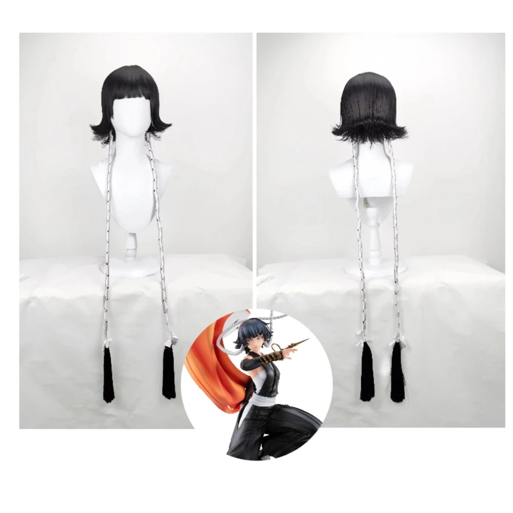 Perruque cosplay Bleach Soi Fon, couettes noires, accessoire pour costume d'anime 
