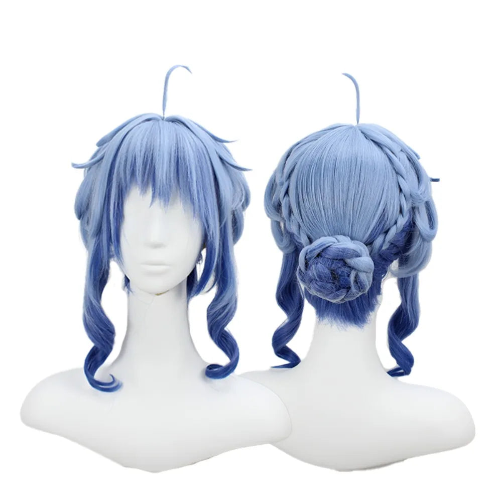 Perruque de cosplay Ganyu de Genshin Impact, festival Haideng, fleurs de prunier, cheveux dégradés bleu et noir 