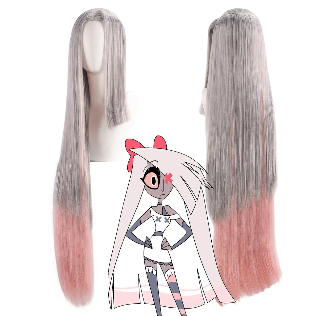 Perruque cosplay Vaggie de Hazbin Hotel, cheveux longs dégradés blanc argenté
