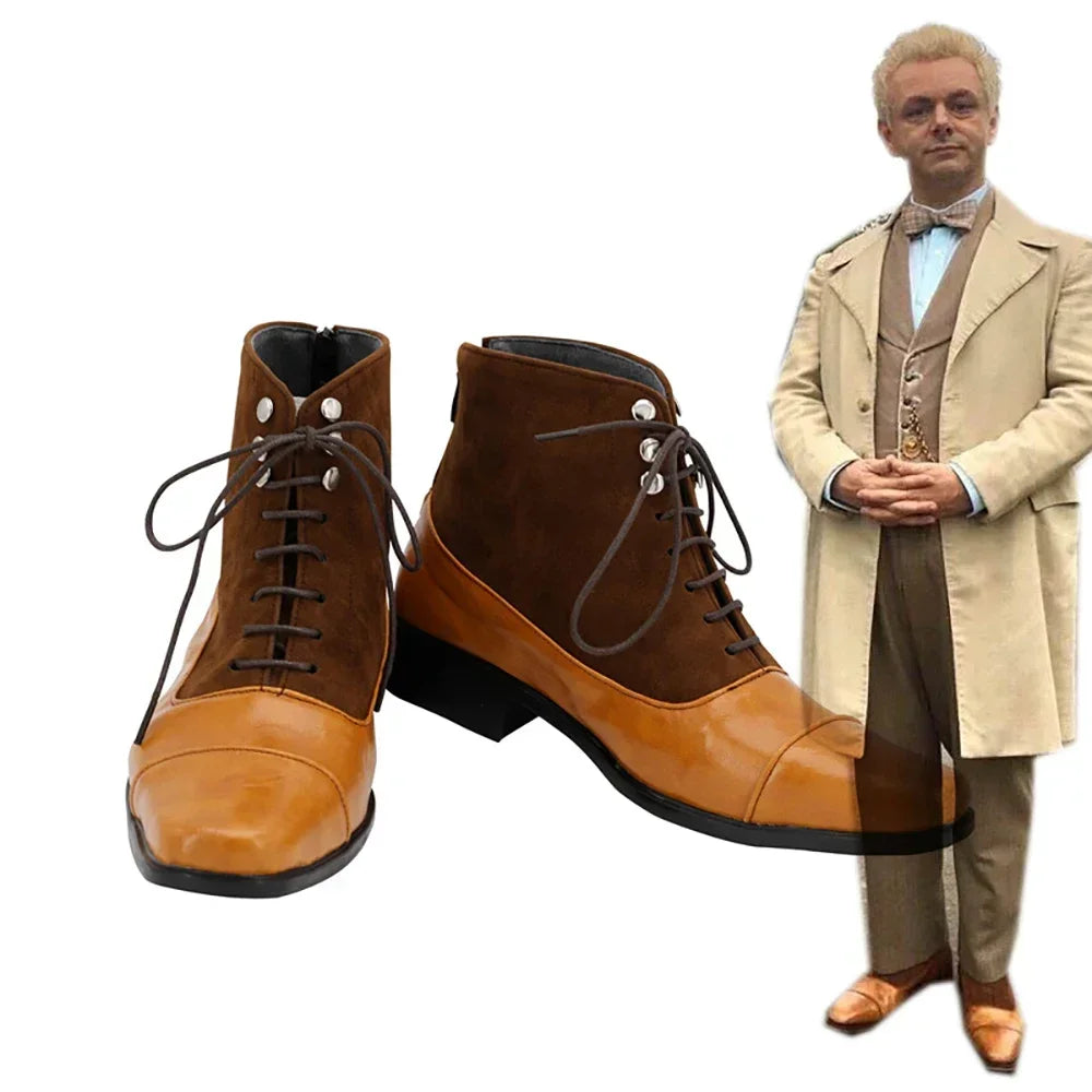Good Omens Angel Aziraphale Cosplay Boots Brown Shoes Custom Made