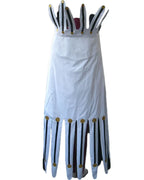 Cosplay uniform skirt with white pleated fabric, black panel trim, and gold button accents