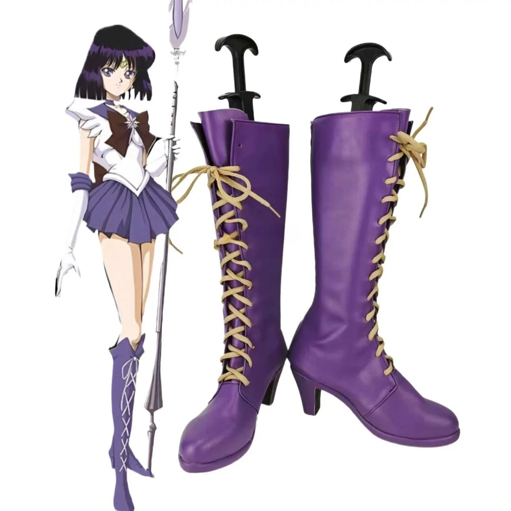 Sailor Moon Saturn Cosplay Boots Purple Shoes High Heel Custom Made